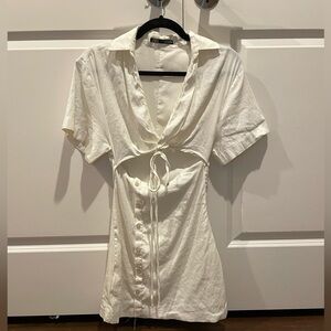 ZARA Cut-Out Linen Blend Dress Size XS NWOT